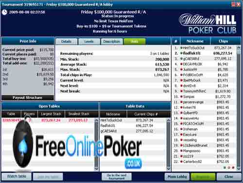 William Hill Poker screen